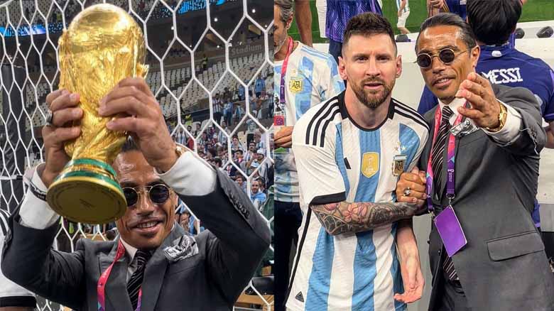 Salt Bae mengangkat trofi Piala Dunia 2022 dan berpose dengan Lionel Messi