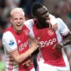 Selebrasi pemain Ajax usai membobol gawang Galatasaray